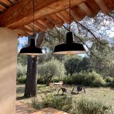 Pair of 40s enamelled XL industrial suspensions
