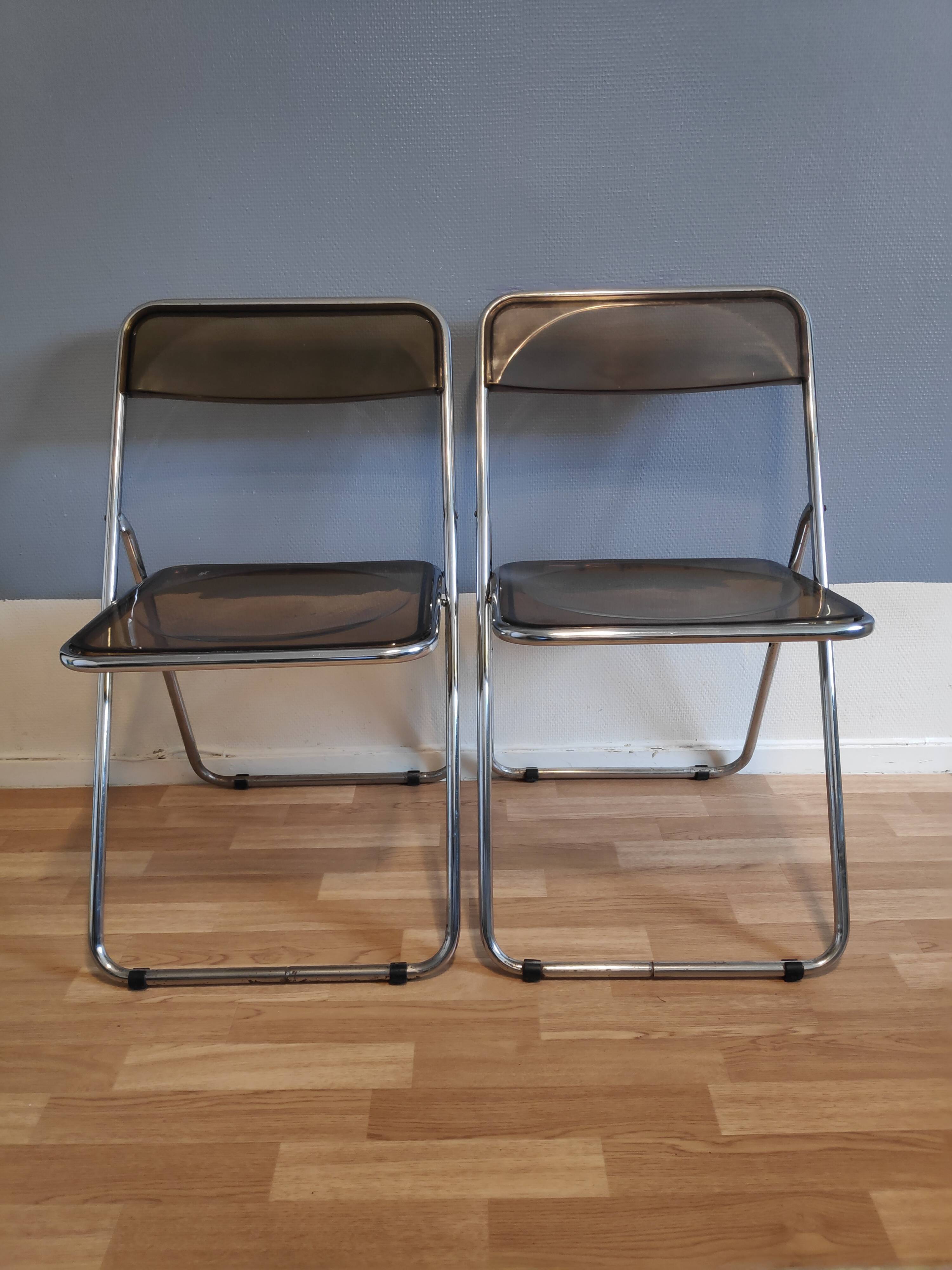 Plexi folding chairs smoked brown and chrome metal structure