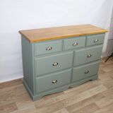 Sage green solid pine chest of drawers 1980 France