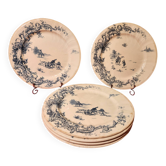 6 large Gien flat plates with hunting decor