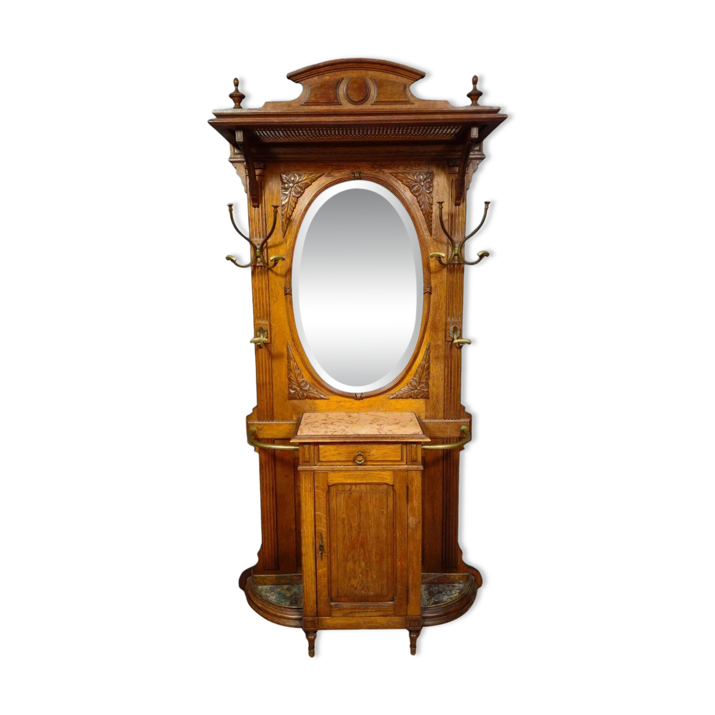 Coat rack - antique oak coat stand - mirror - marble