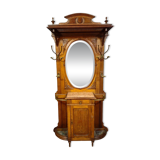 Coat rack - antique oak coat stand - mirror - marble