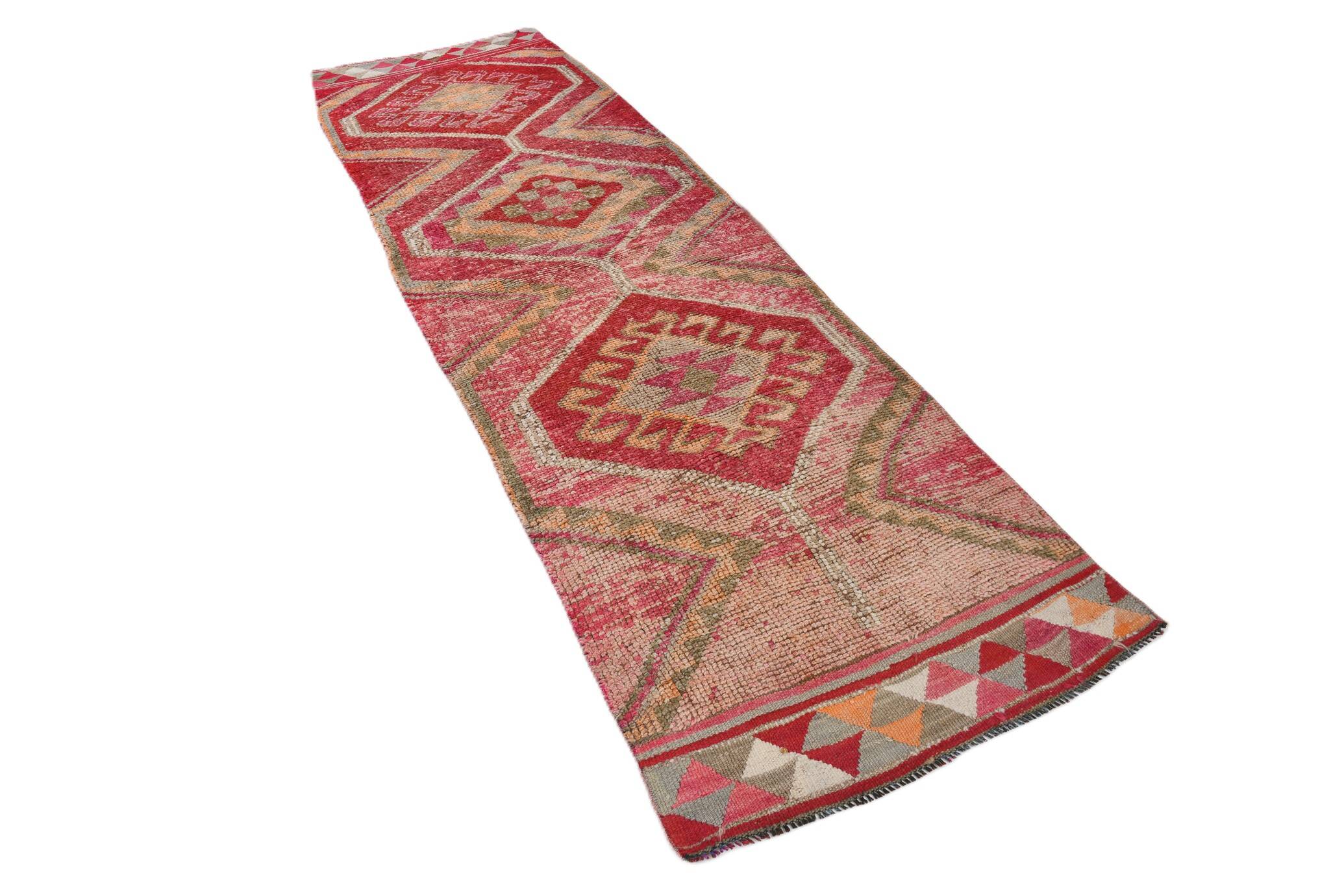 3x10 Red Pink Oriental Vintage Runner Rug, 95x317Cm