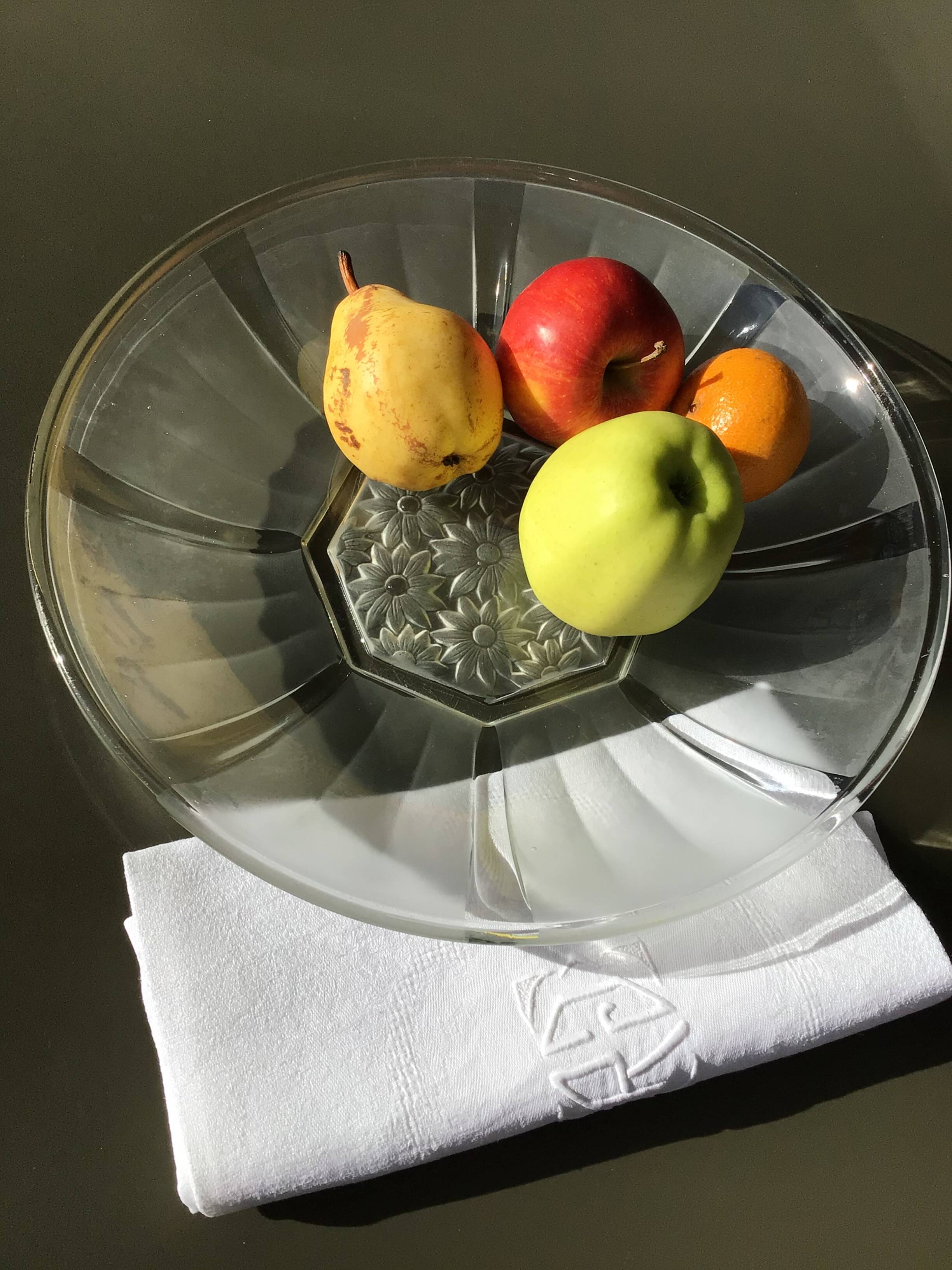 Art Deco glass cup with sandblasted flowers