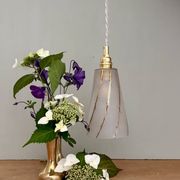 Vintage tulip pendant light in white frosted glass and gold trim
