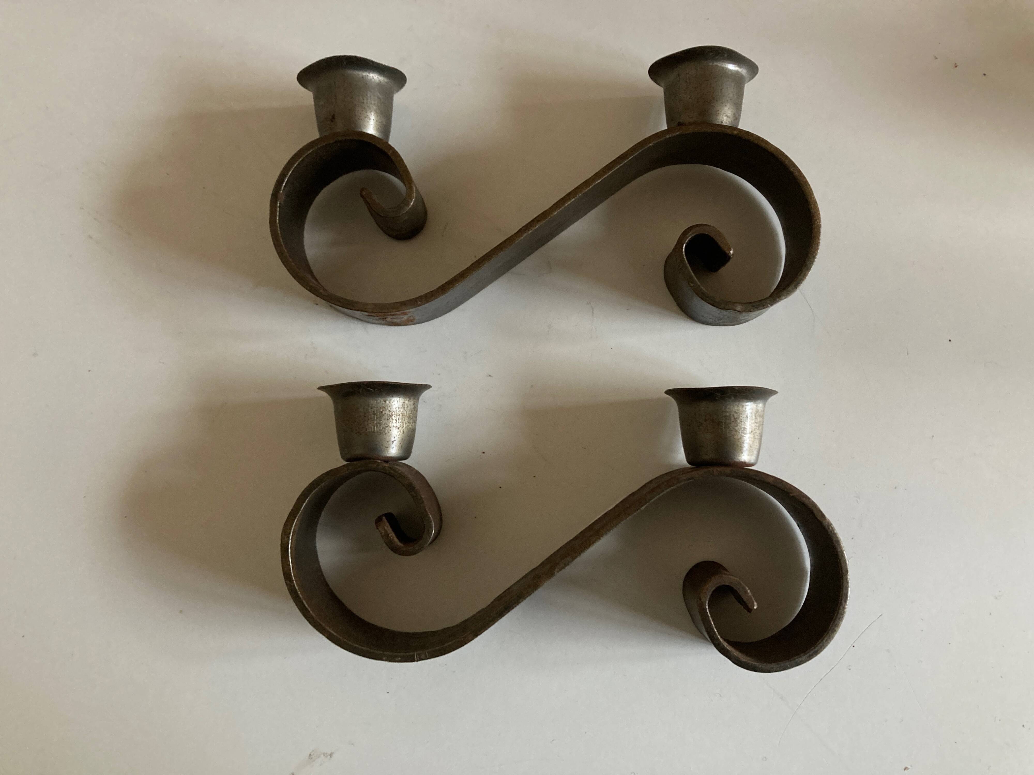 Pair of corrugated wrought iron candlesticks 1950