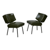 Pair of tubular armchairs, imitation leather. Circa 1950