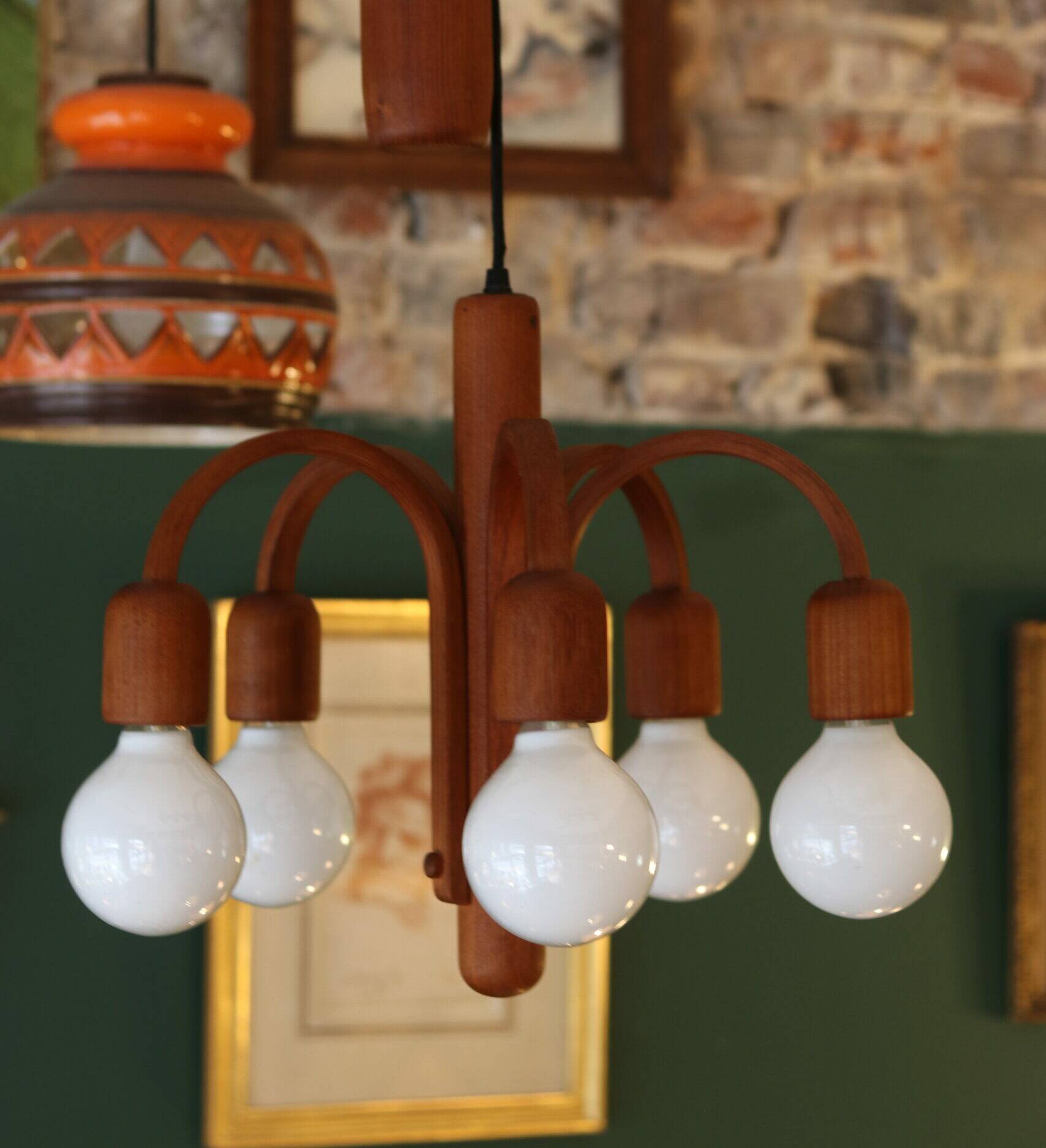 Danish pendant light Domus with counterweight in teak from the 1960s.
