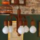 Danish pendant light Domus with counterweight in teak from the 1960s.