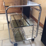 Hi-fi cabinet in chrome metal and vintage smoked glass