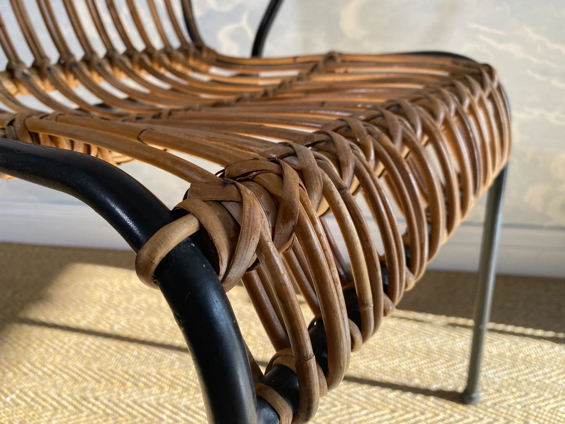 Set of 4 vintage rattan and bamboo chairs by Schumacher, Belgium 1950s.