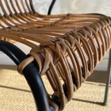 Set of 4 vintage rattan and bamboo chairs by Schumacher, Belgium 1950s.