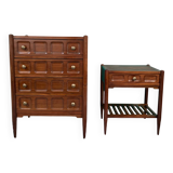 Ensemble commode et table de chevet vintage