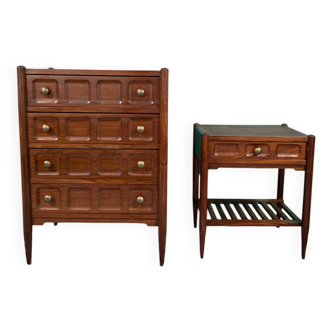 Ensemble commode et table de chevet vintage