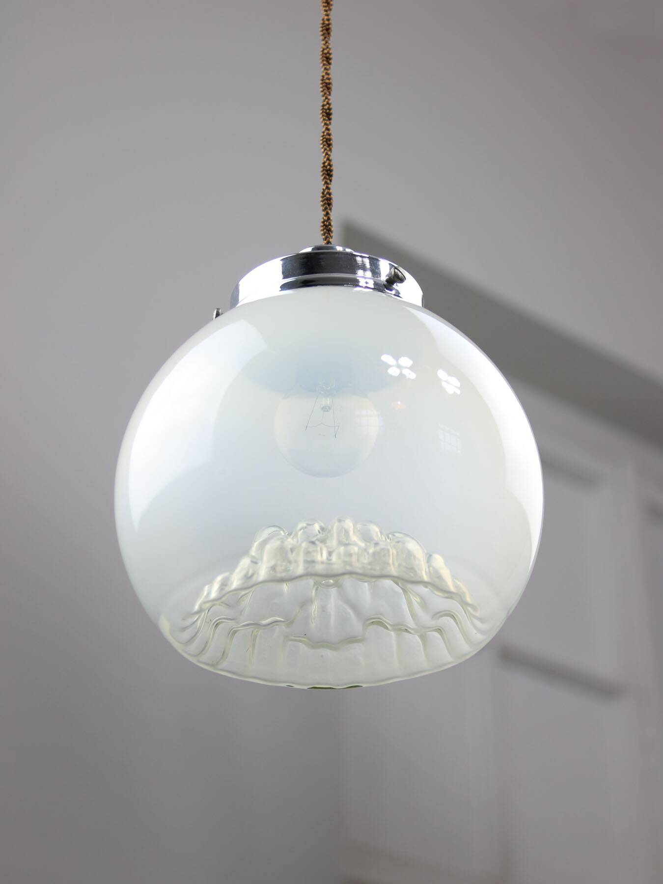 Mid-Century Italian Chrome and Murano Glass Pendant Lamp