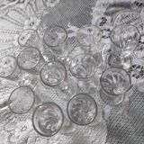 12 small twisted bistro glasses, 19th century