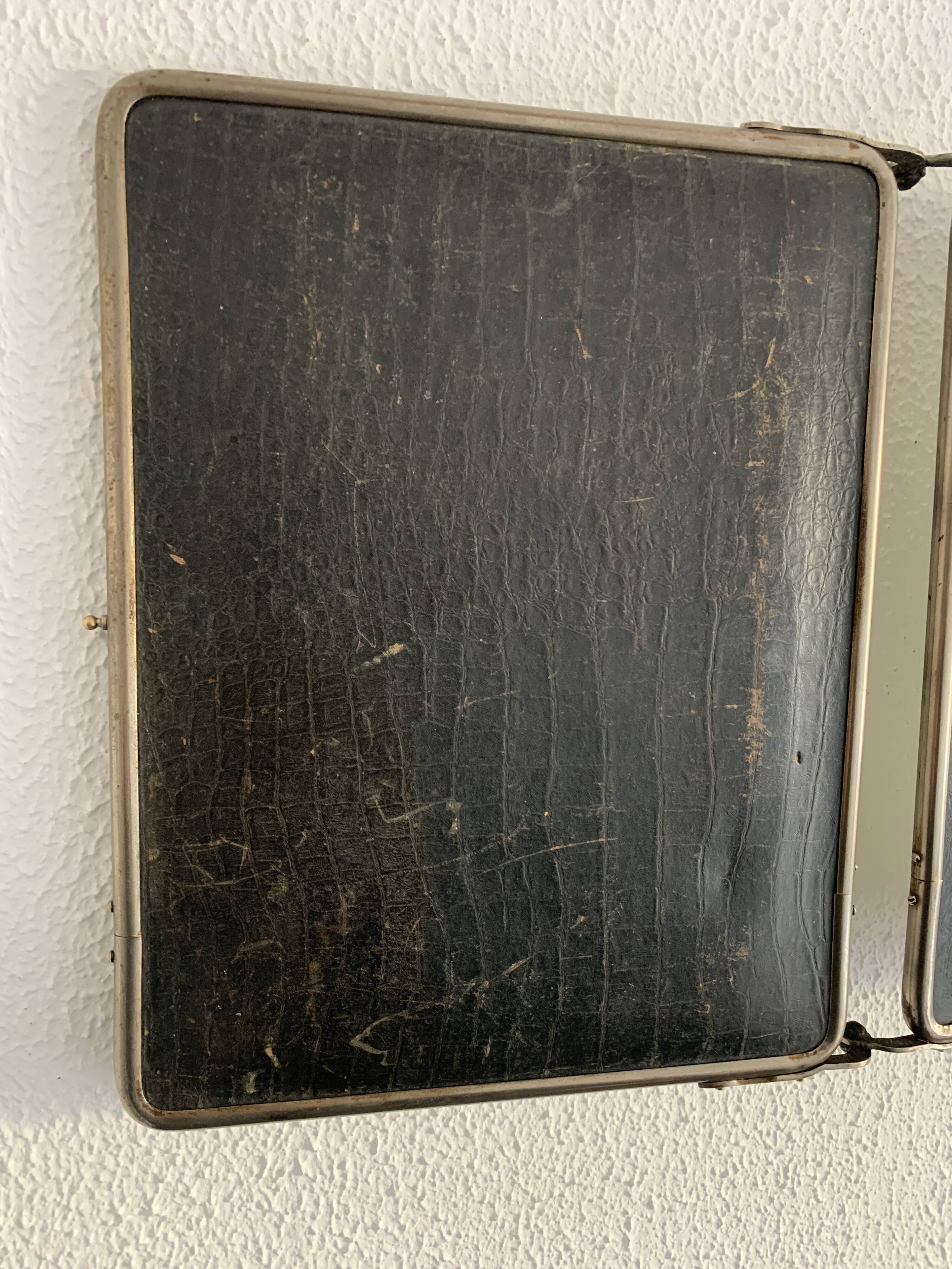 Vintage 1930s barber's triptych mirror, black beveled crystal - 28 x 70 cm