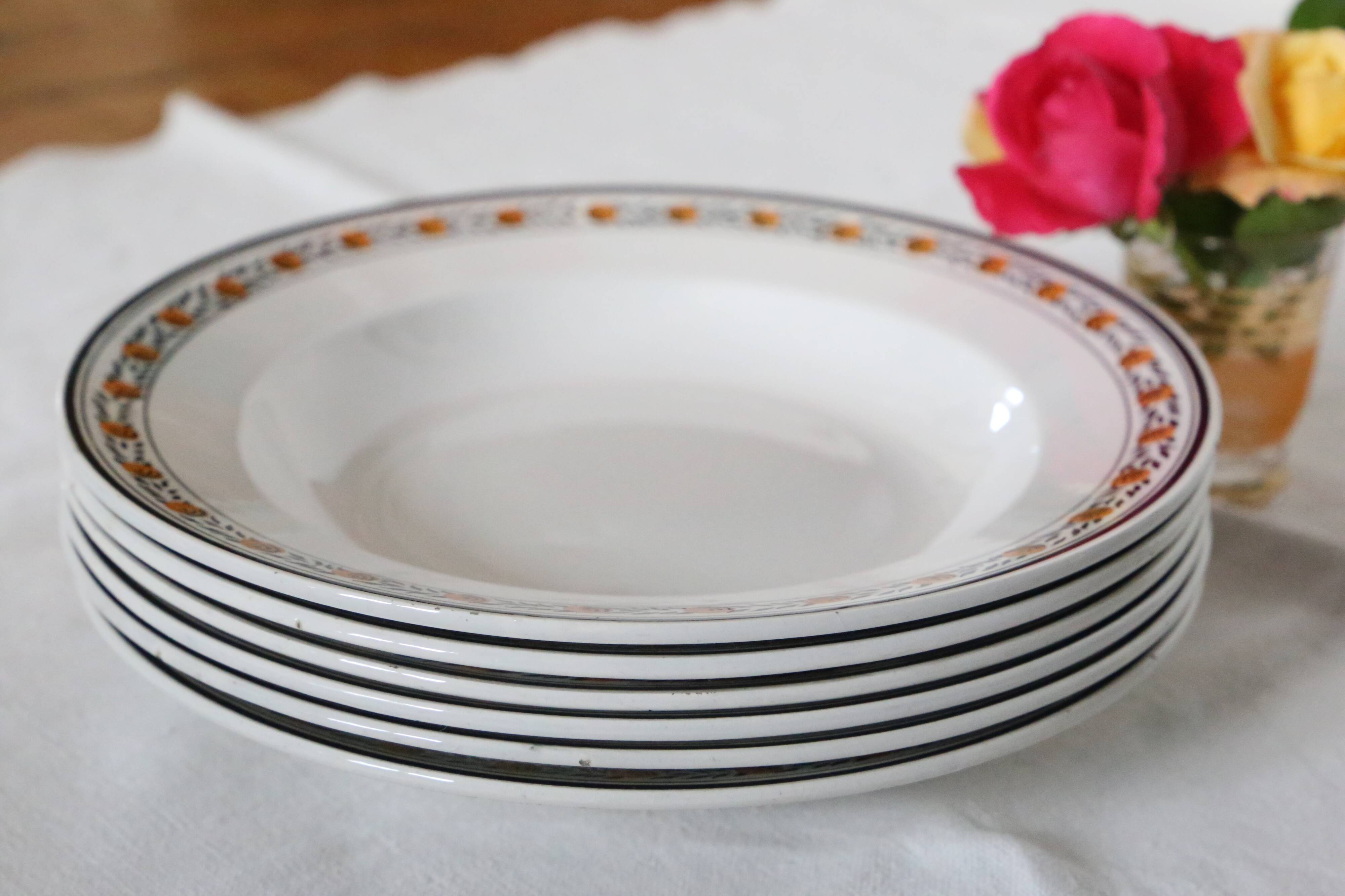 Ensemble de 6 assiettes creuses, Digoin Sarreguemines, modèle Valence