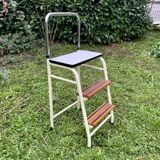 Vintage stepladder in Formica, wood and chromed metal