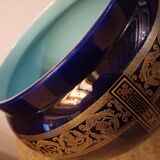 Cache-pot Sarreguemines ancien décor Empire bleu cobalt et or