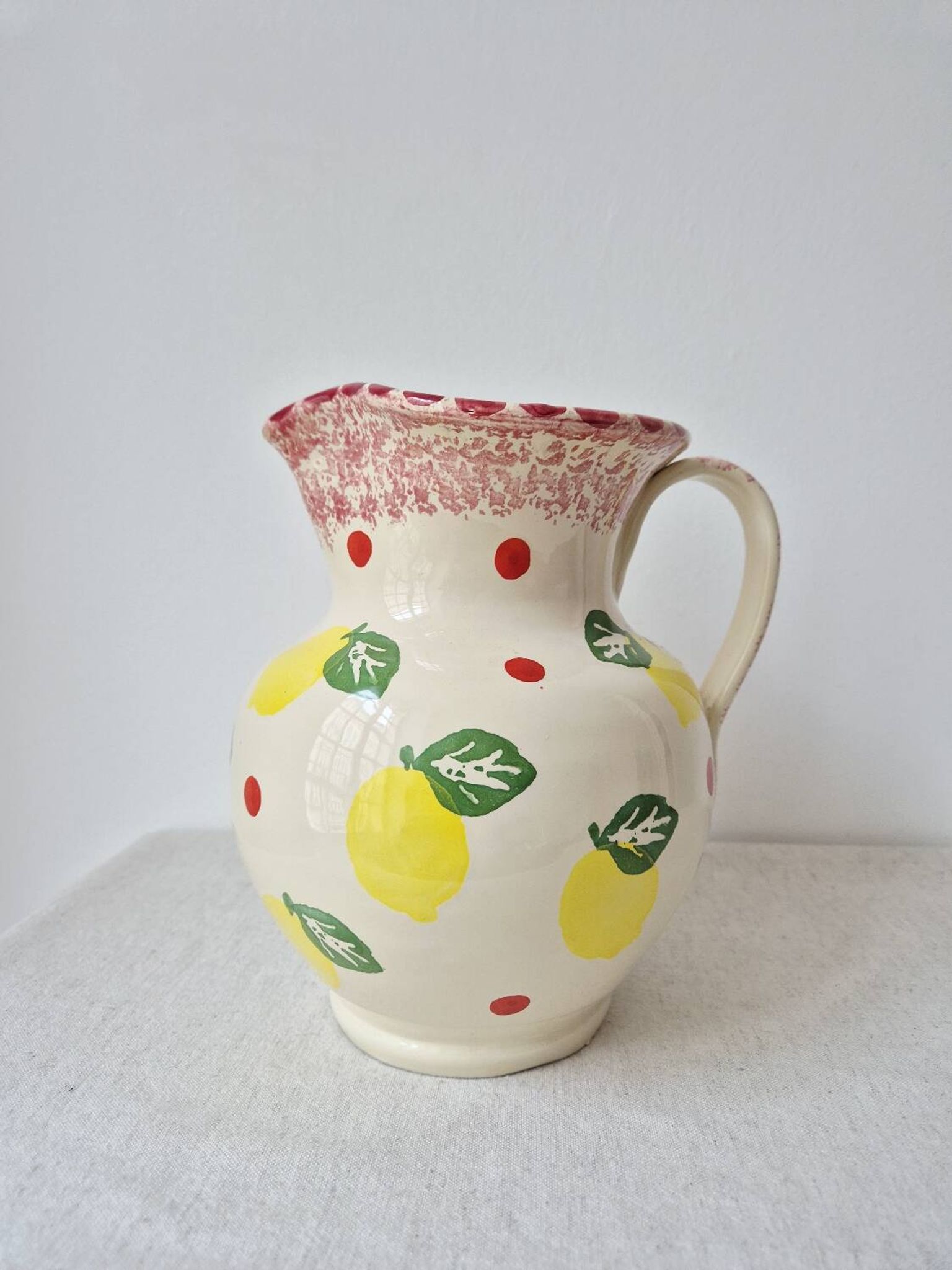Vase/Pichet en céramique citron & pois - Vintage