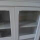 Showcase, bookcase, vintage pearl grey patinated cupboard, wooden top.