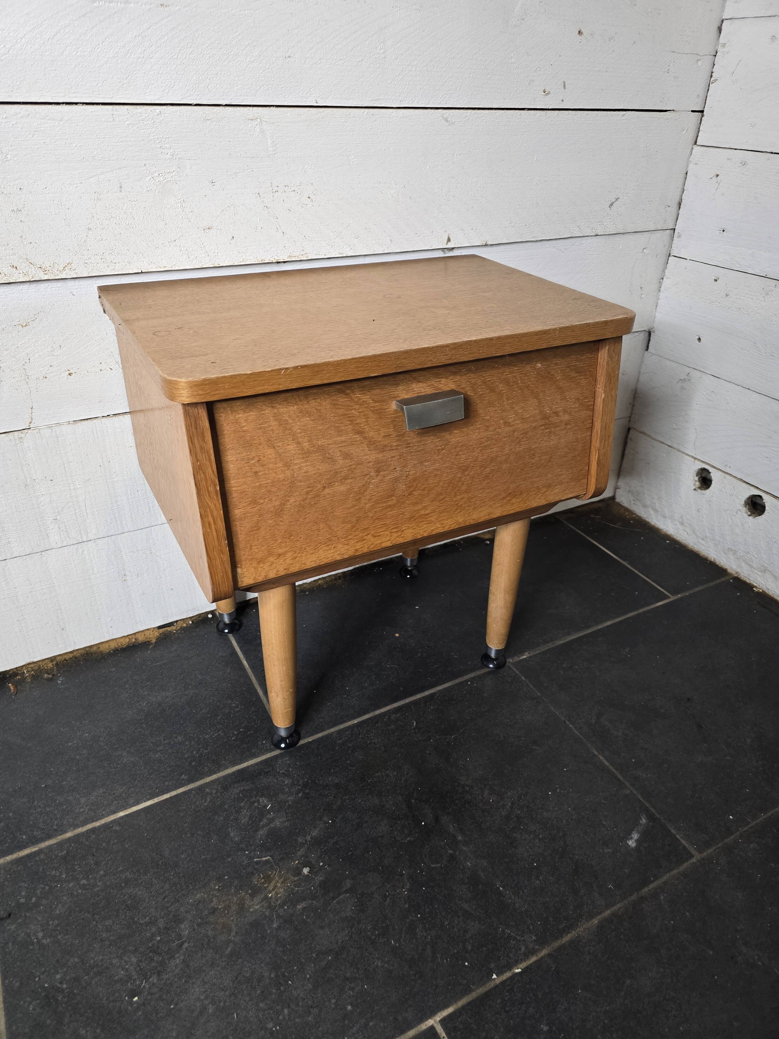 Vintage 60s oak bedside table