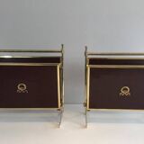 Pair of mahogany and brass magazine racks. Maison Jansen