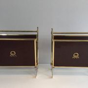 Pair of mahogany and brass magazine racks. Maison Jansen