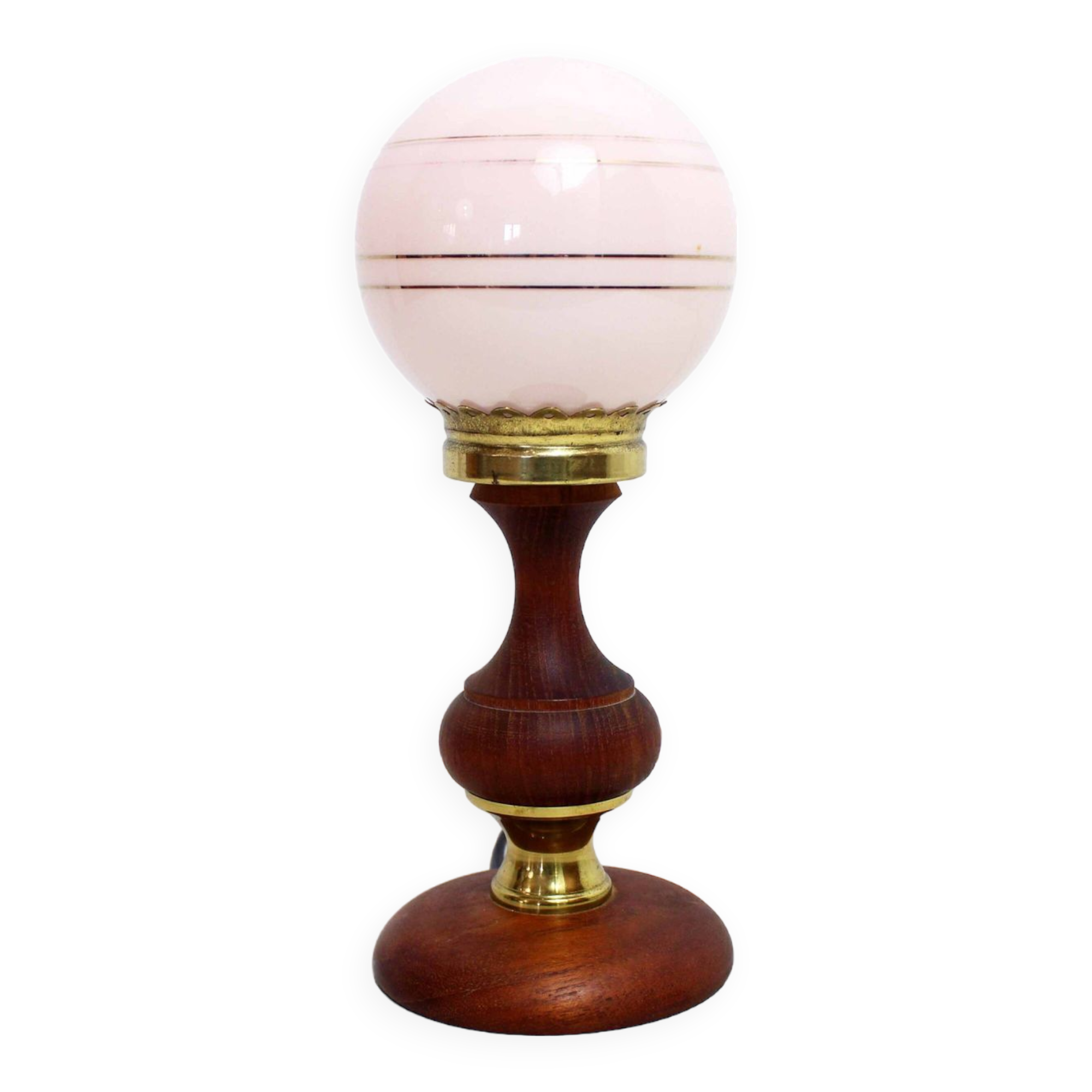Table lamp in teak and pink glass