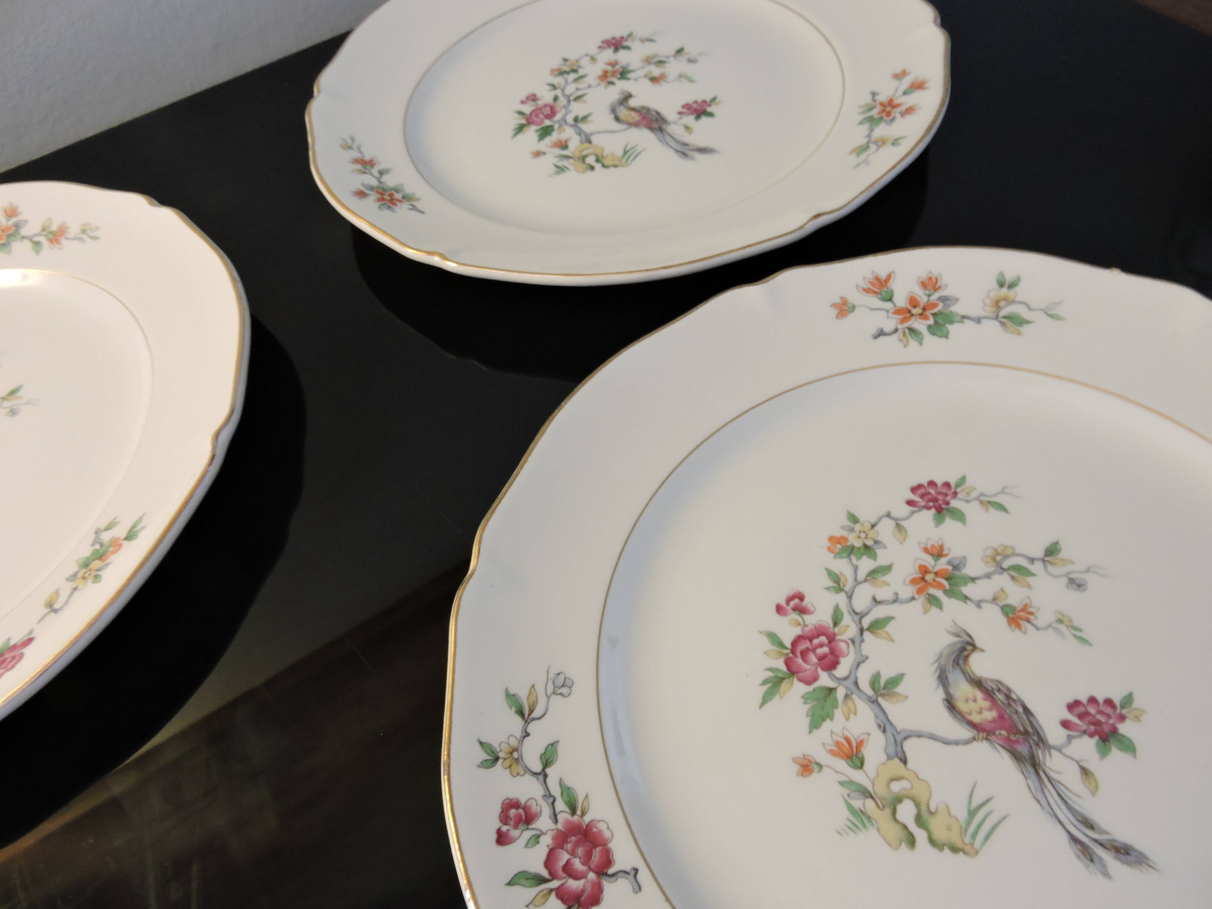 Service of 6 flat plates, semi-glazed ceramics, vintage