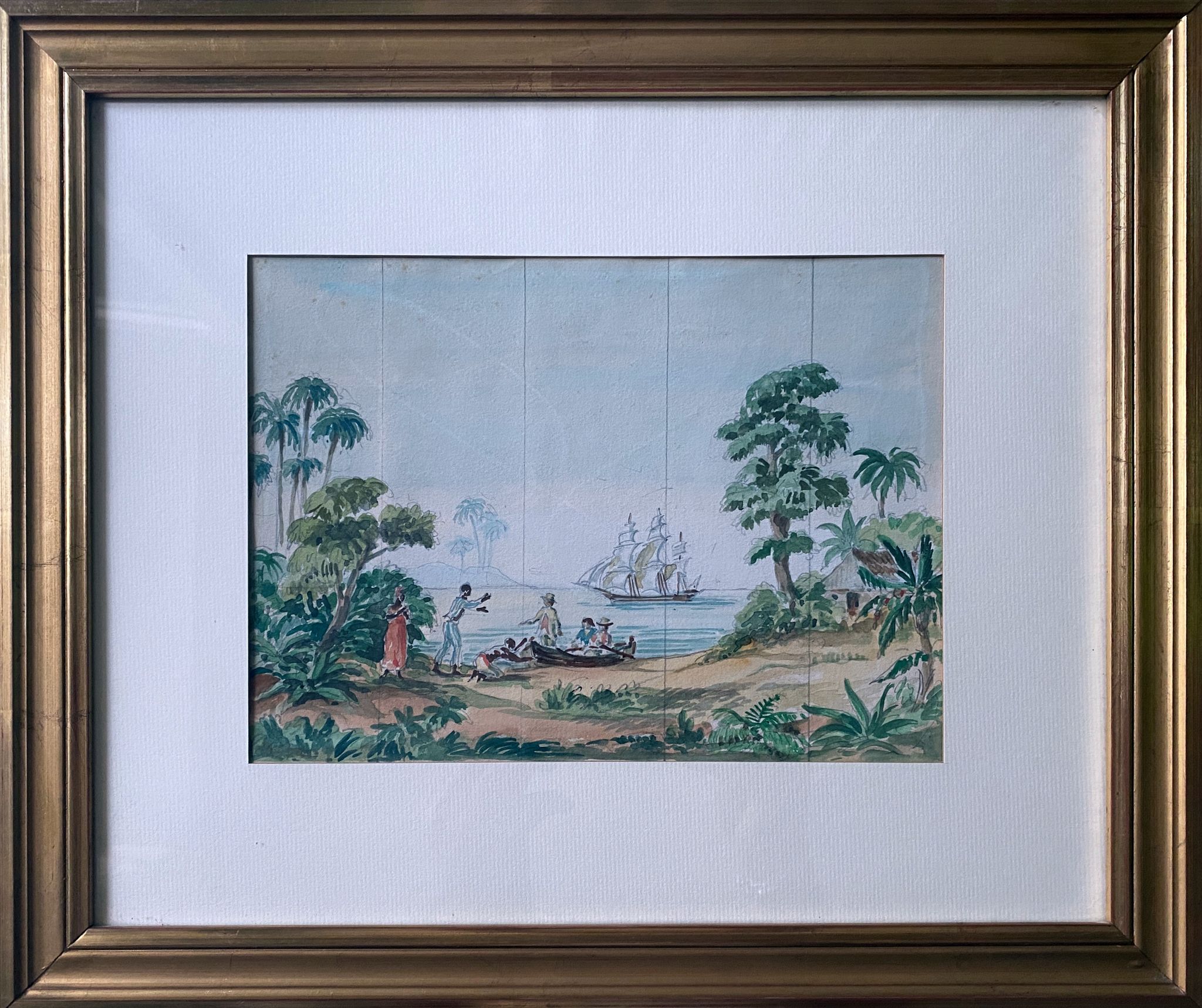 Tableau Aquarelle étude "Scène coloniale" Conquête de l'Amérique