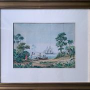 Tableau Aquarelle étude "Scène coloniale" Conquête de l'Amérique
