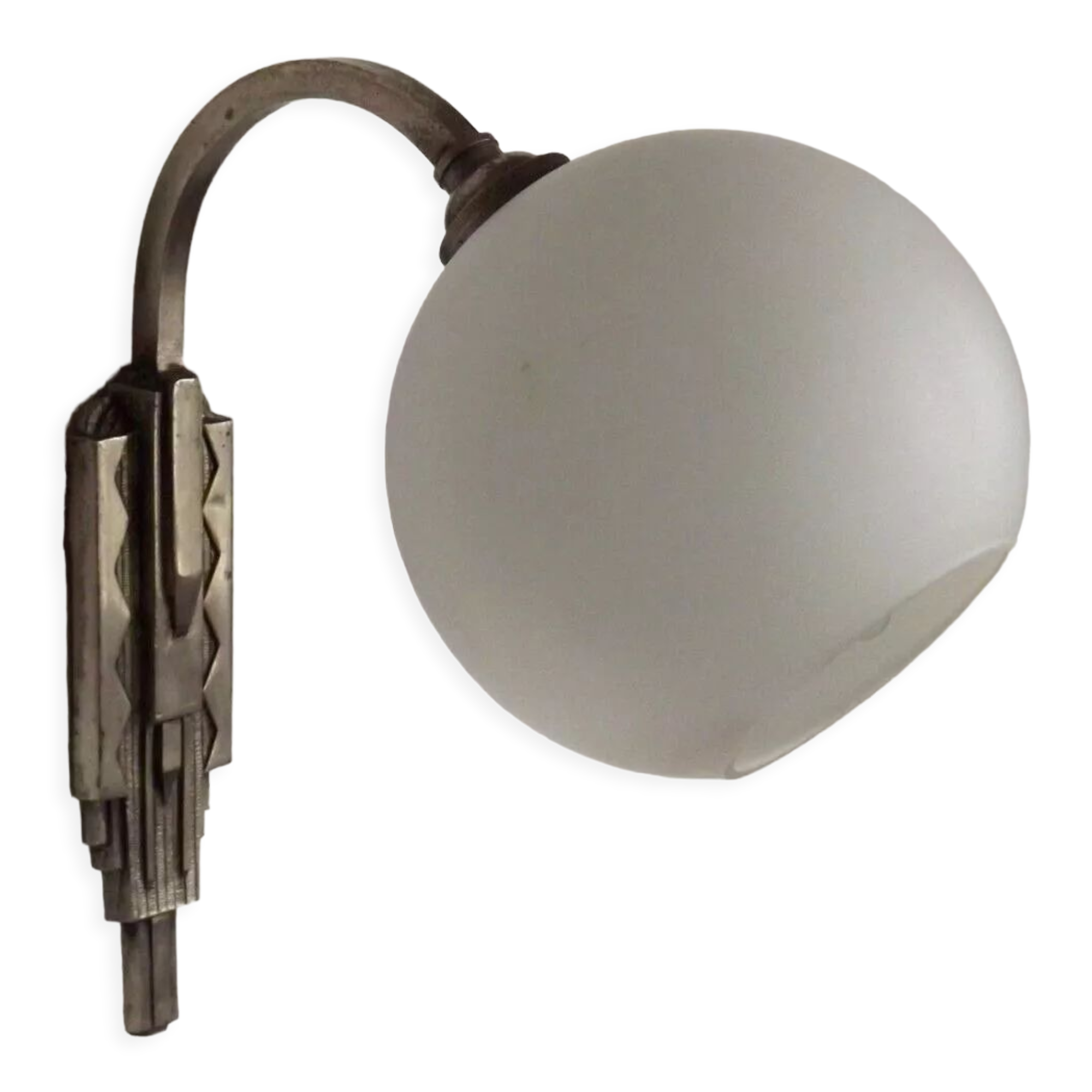 French art deco wall sconce silver metal with opaque glass ball shade 4101