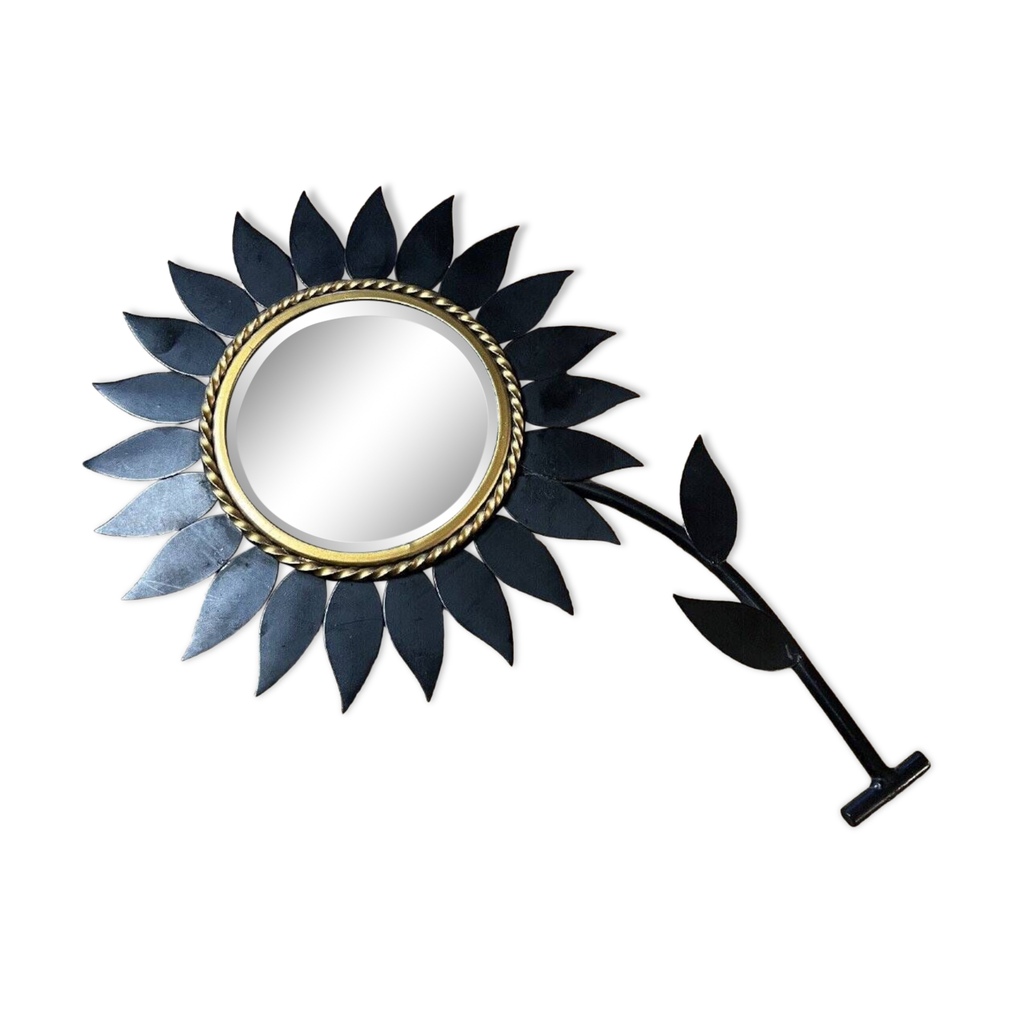 Vintage 70s: sunflower mirror marked and signed on the back / chaty vallauris am