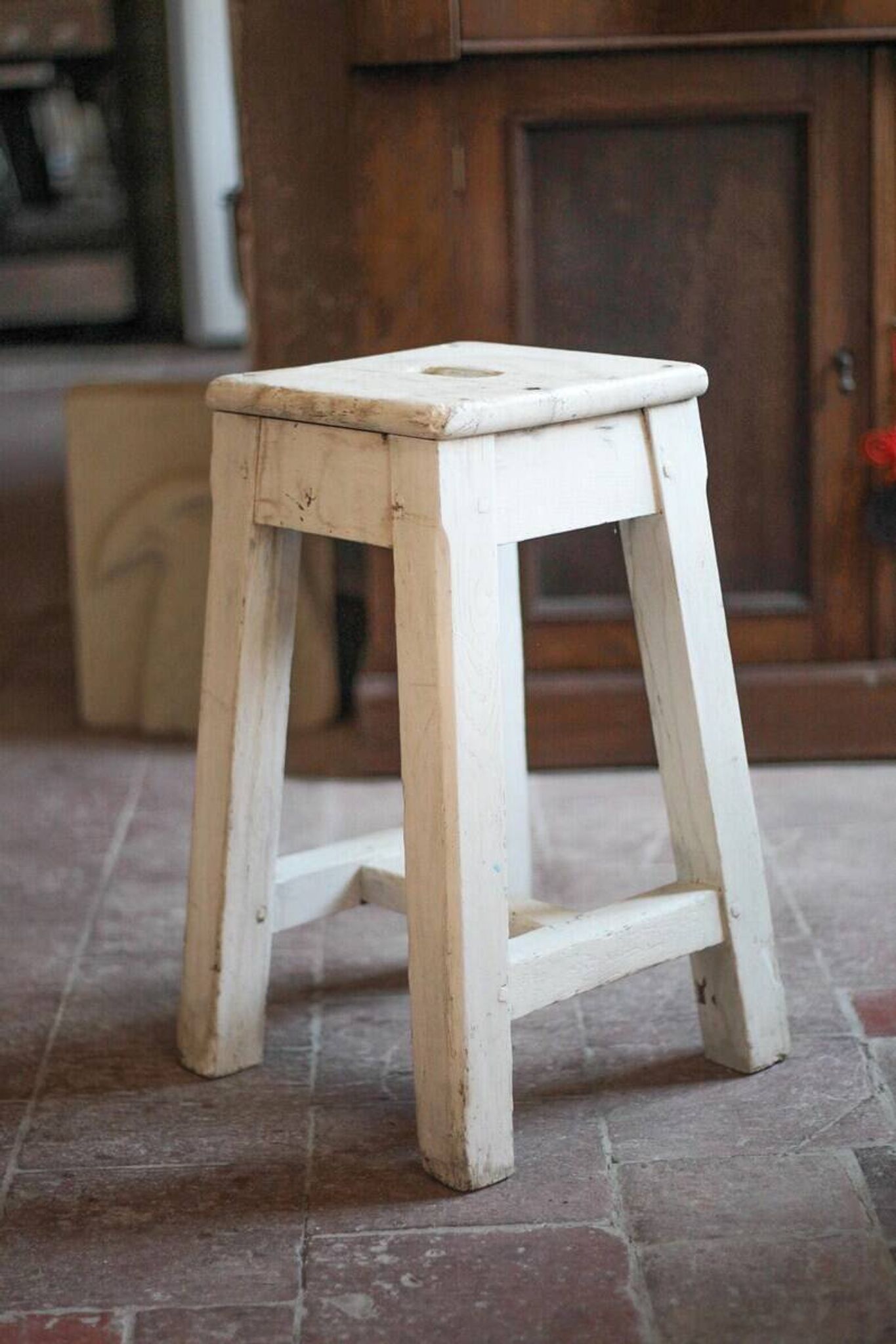 Vintage stool, farmhouse oak wood stool, accent stool, interior decor, wooden stool
