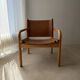Danish safari armchair beech wood leather 1970s