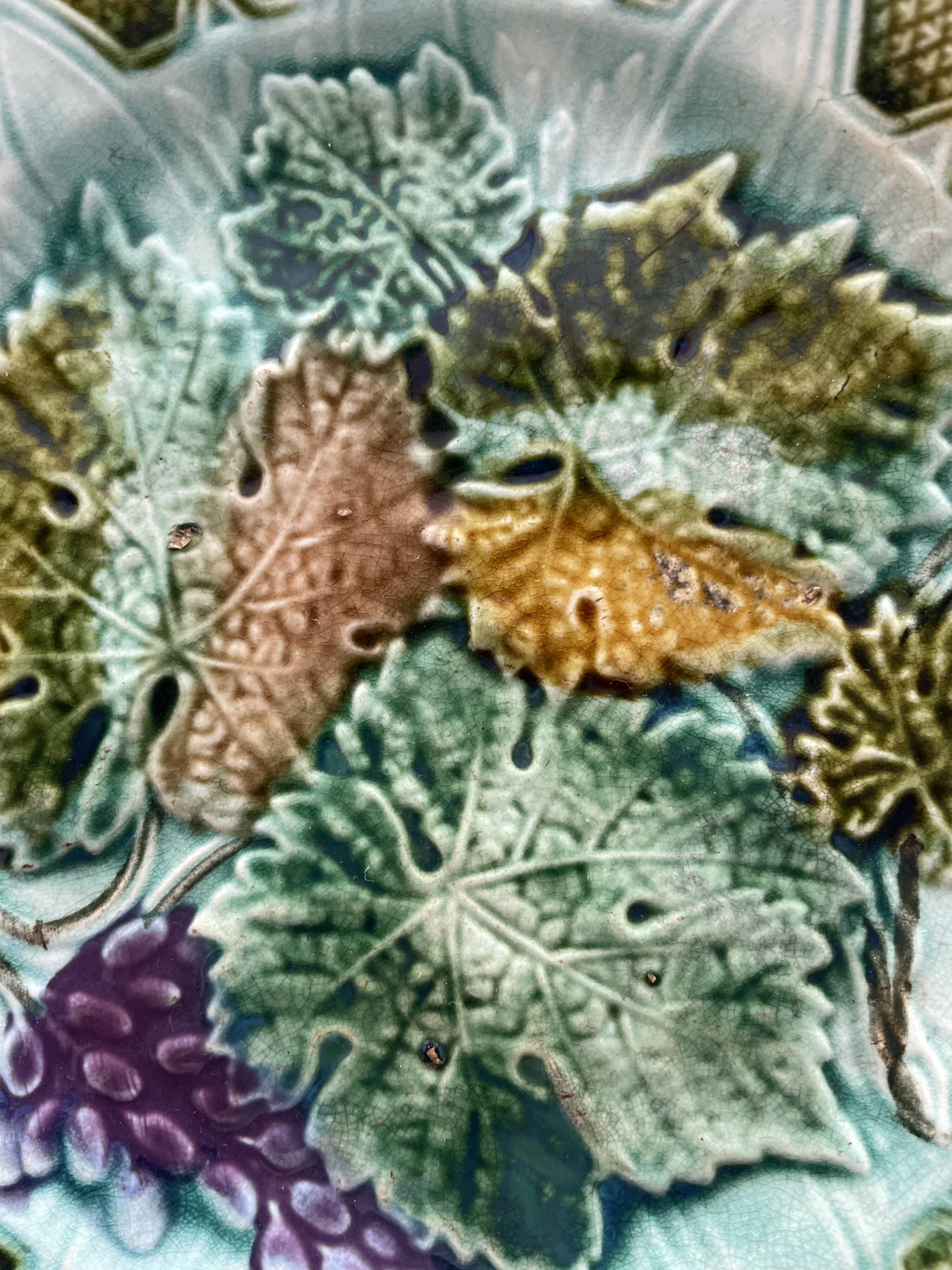 French barbotine plate – raised floral decoration – late 19th century