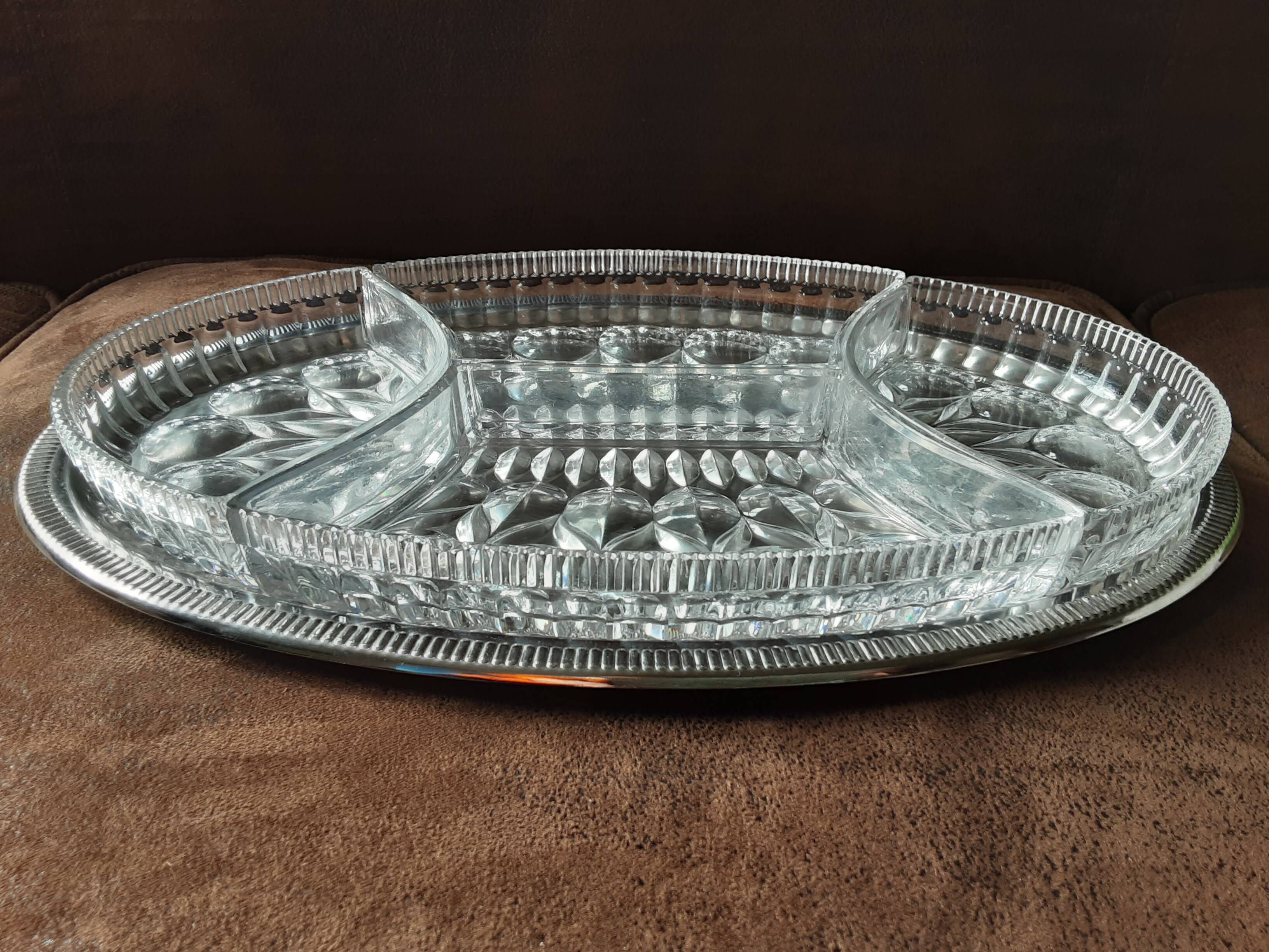 Metal dish with crystal compartments