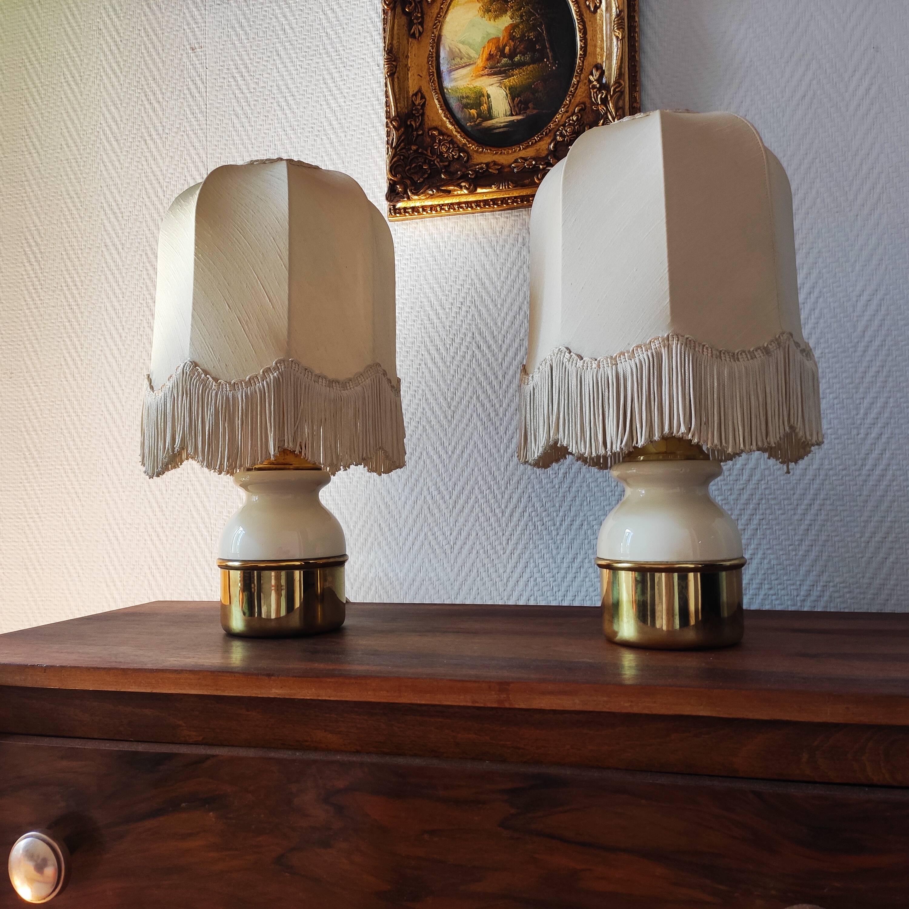 Pair of brass lamps