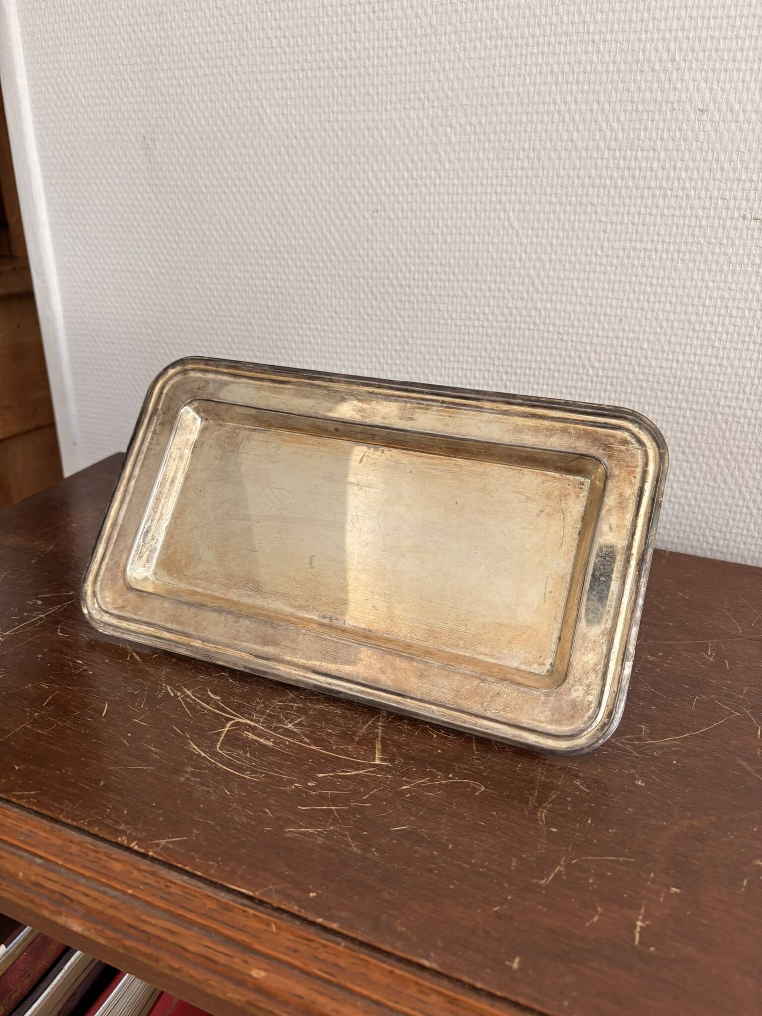 Antique Silver-Plated Metal Art Deco Serving Tray