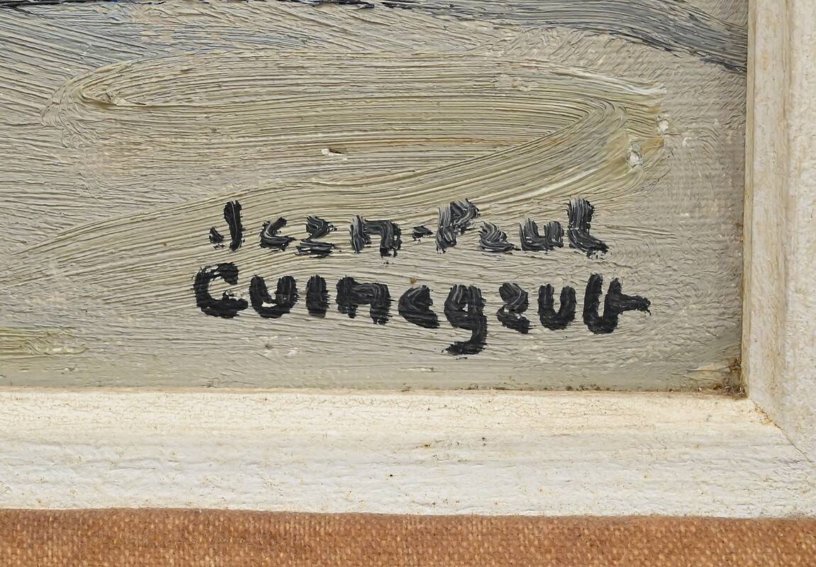 Painting “Boats at Low Tide”, signed J-P. Guinegault – 2nd part 20th century