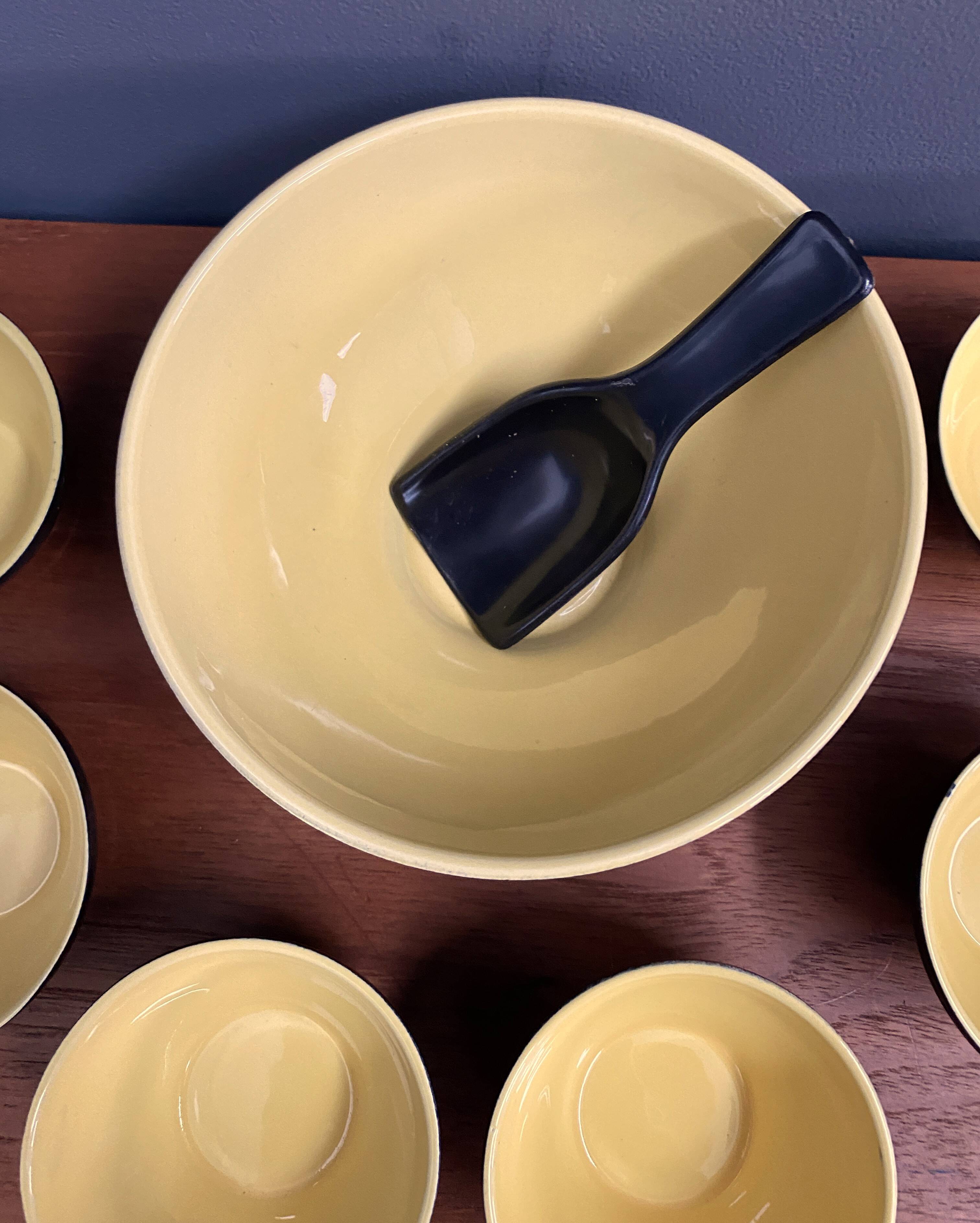 Ceramic black and yellow nuts dispender set 1960s