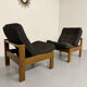 Lot of 2 adjustable wooden fabric chairs, Scandinavian design, vintage 1970s.