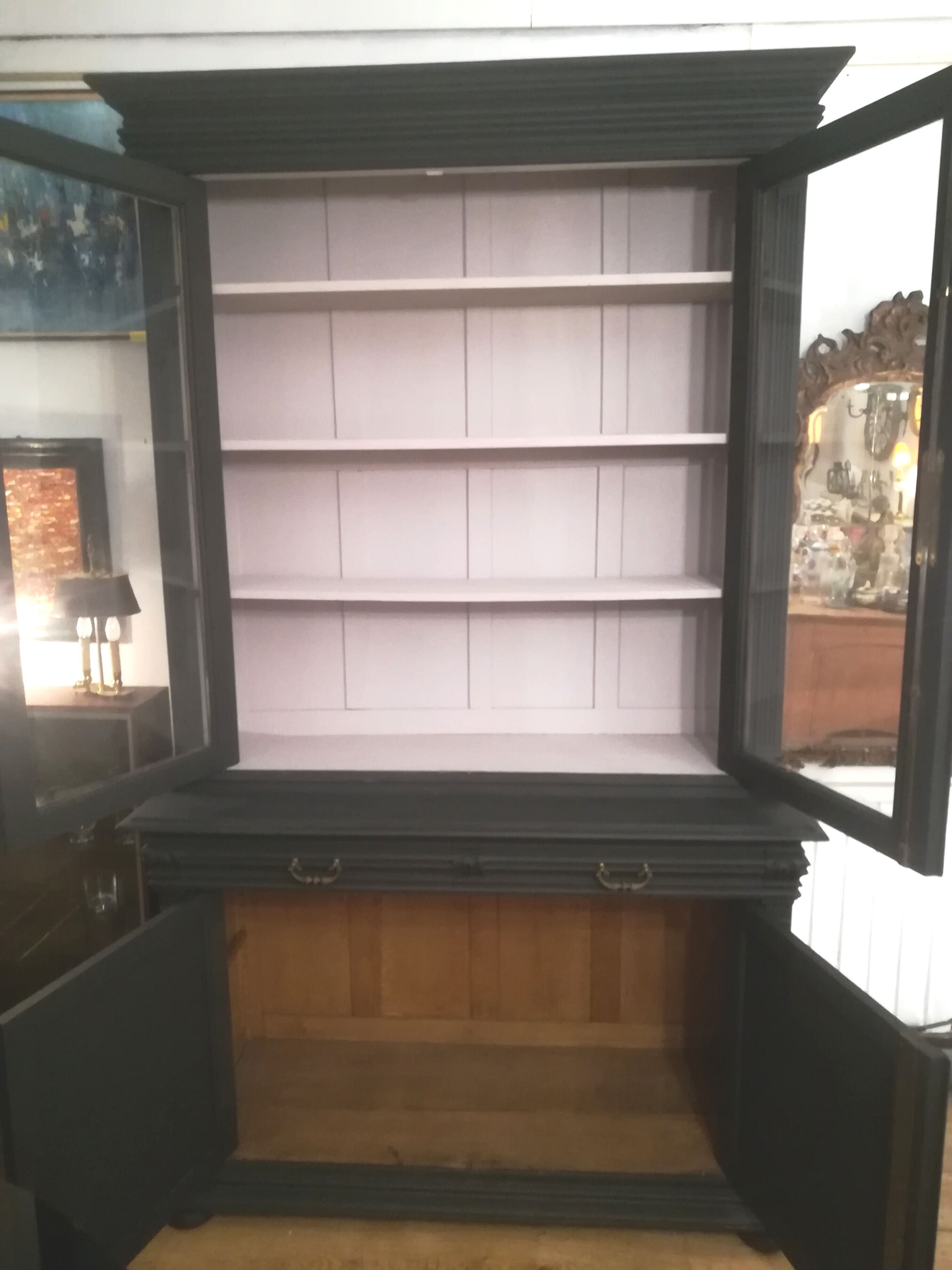 Black patinated oak library