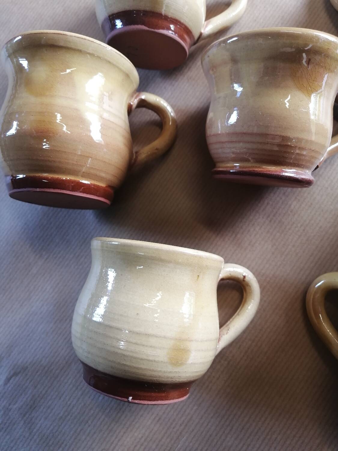 Set of 7 vintage stoneware yellow coffee cups