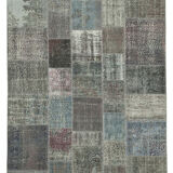 Hand-knotted oriental overdyed 197 cm x 300 cm grey patchwork carpet