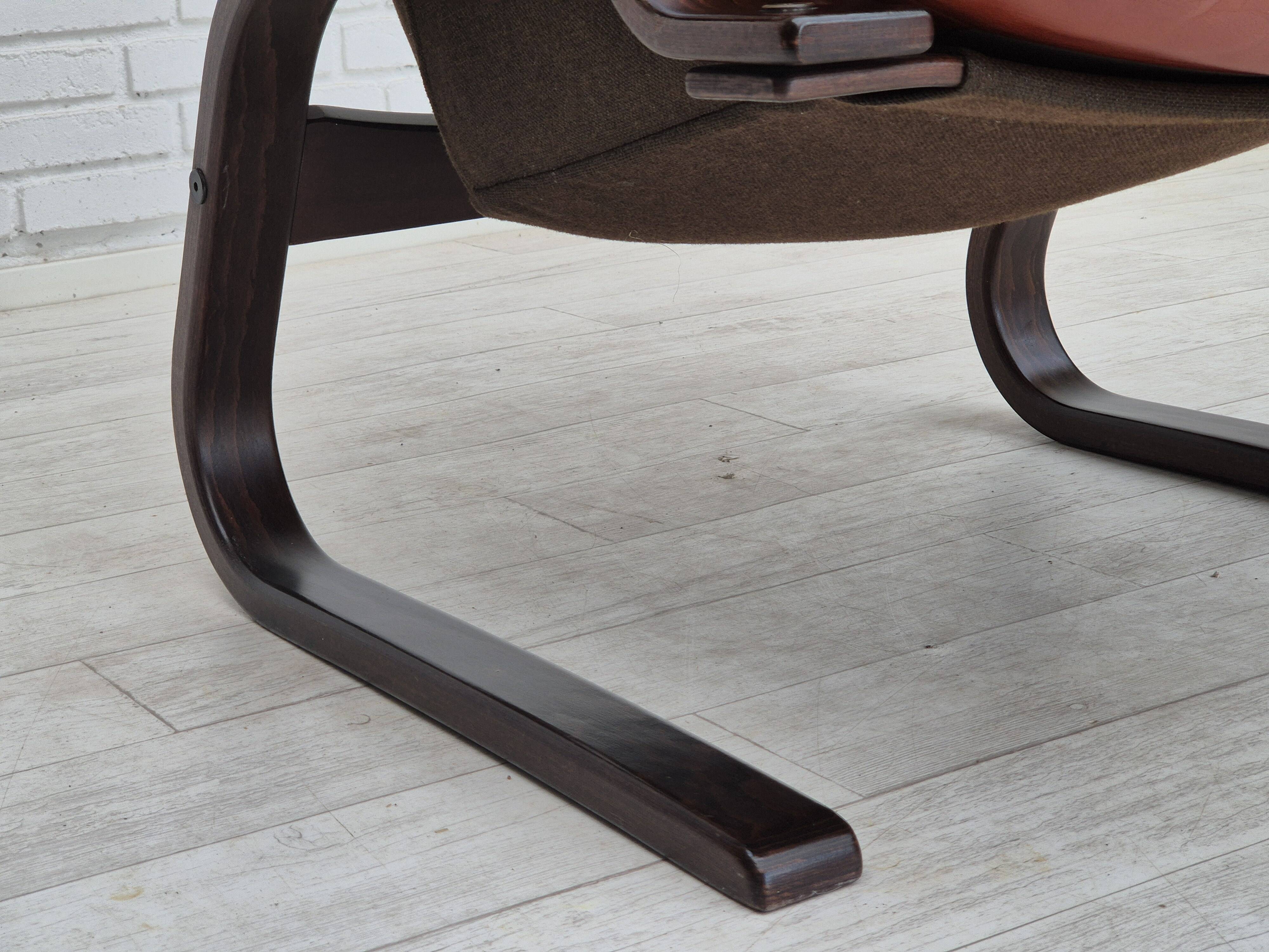 1970s, Scandinavian design, lounge chair, original very good condition, brown leather.