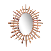 Miroir soleil en rotin vintage 1960