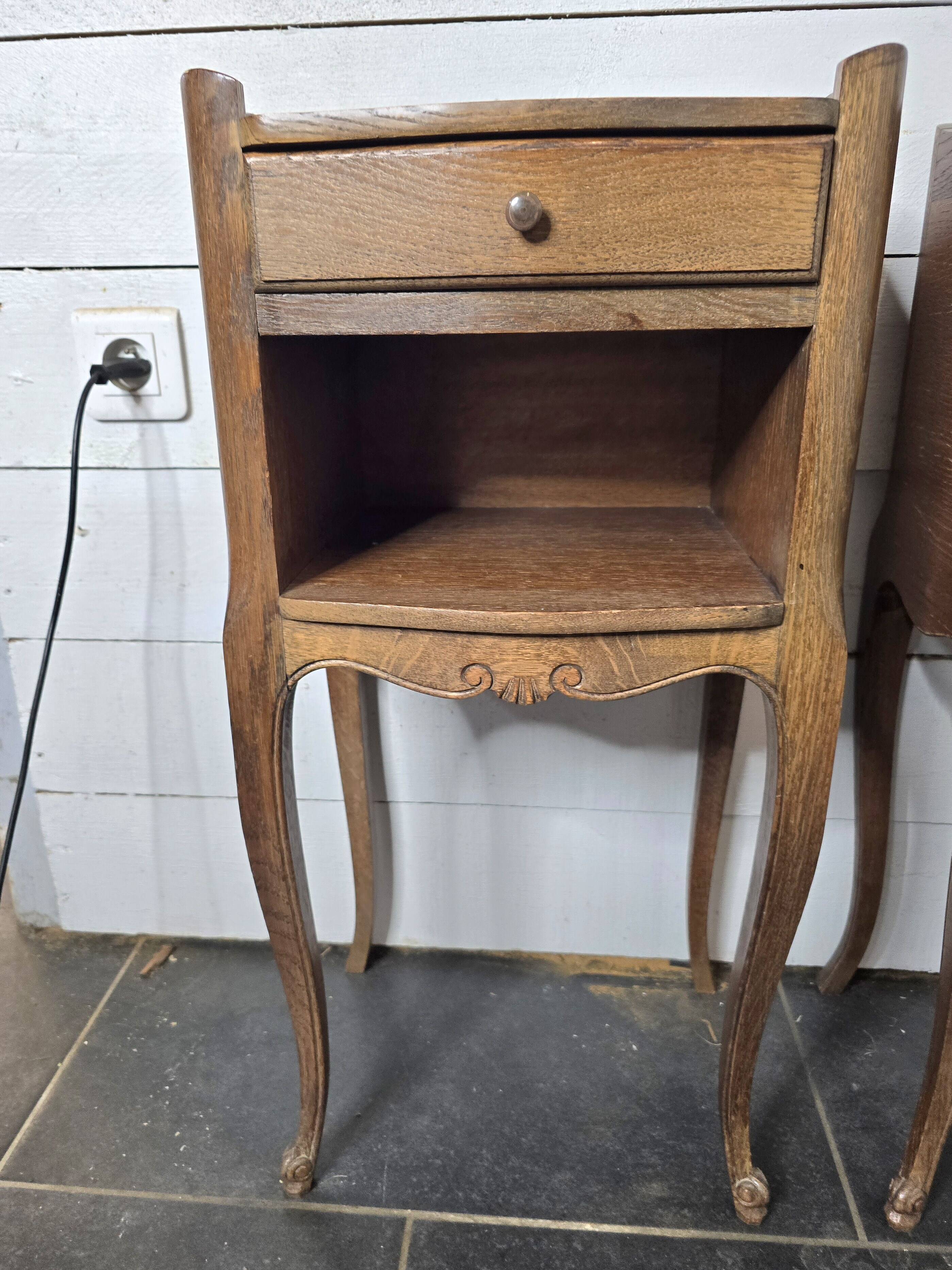 Pair of Louis XV style oak bedside tables